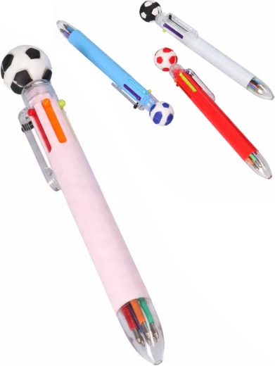 Penna a sfera per bambini a sei colori con motivo calcio - 1 pezzo