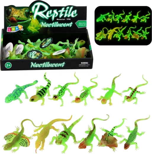 Figurina fluorescente in gomma a forma di lucertola che si illumina al buio 15 cm