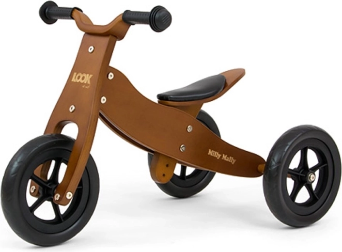 Bicicletta senza pedali in legno 2in1 per bambini Milly Mally Look Cool Dark Natural