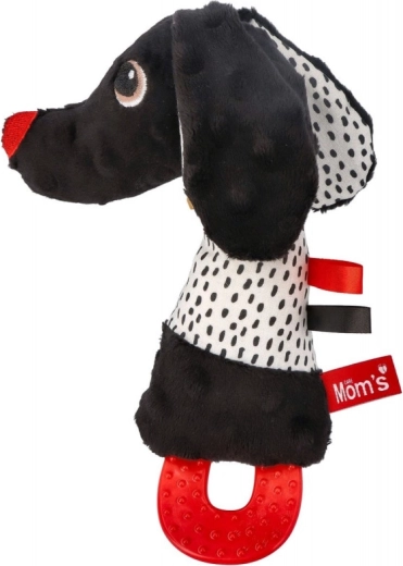 Jamiś giocattolo in peluche a contrasto con sonaglino e massaggiagengive per neonati