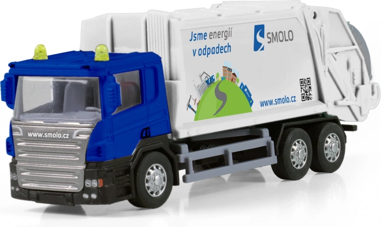 Camion della spazzatura con cabina in metallo e cassone in plastica SMOLO 15 cm