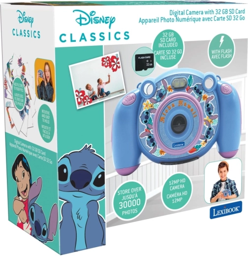 Fotocamera e videocamera HD per bambini Lexibook Stitch con scheda SD