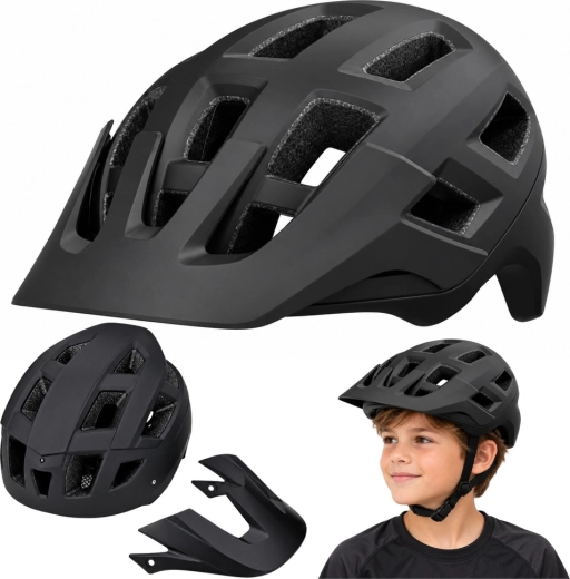 Casco MTB da ciclismo con sistema di regolazione e visiera rimovibile, nero