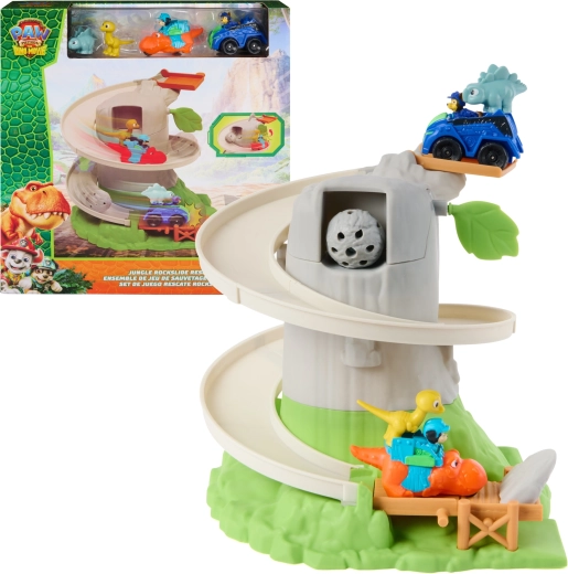 Spin Master Paw Patrol: The Dino Movie Jungle Rockslide Rescue – pista di salvataggio con veicoli e dinosauri