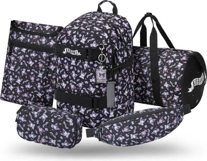 Set 5 pezzi Baagl Skate Kuromi black – zaino, astuccio, borsa sportiva, marsupio e custodia per notebook