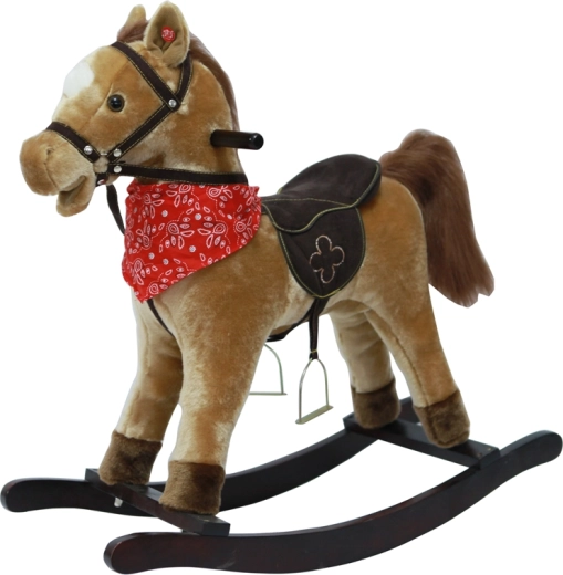 Cavallo a dondolo marrone chiaro con suoni e bocca mobile