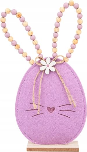 Figura decorativa in feltro a forma di coniglio con perline viola 32 cm