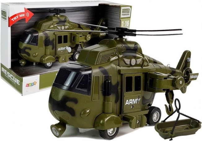 Elicottero militare di soccorso 1:16 con luci, suoni e gancio