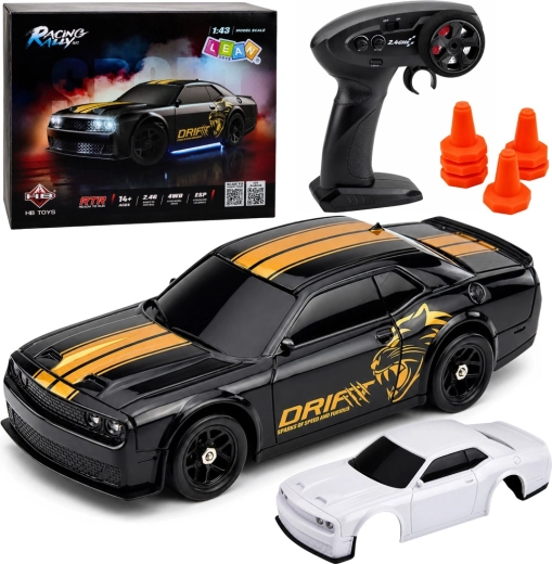 Auto sportiva RC da drift 4WD con giroscopio 2,4 GHz 1:43 nera