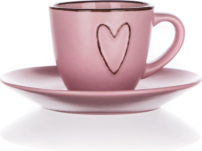 Tazza in ceramica con piattino 80 ml Heart rosa