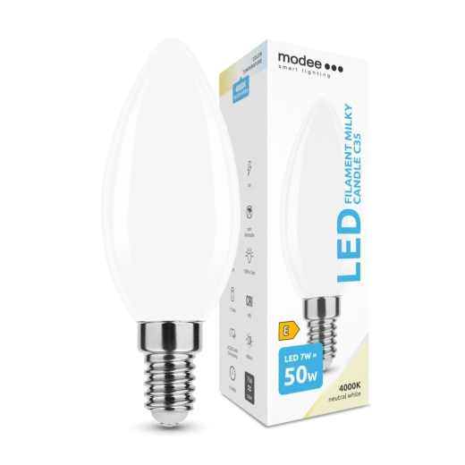 Modee Smart Lighting LED candela E14 7 W bianco neutro vetro opalino