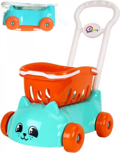Carrello della spesa giocattolo per bambini con cestino a forma di gattino
