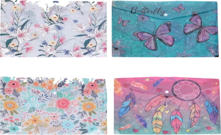 Custodia in plastica con bottone a pressione 16,5 × 12 cm – mix di design