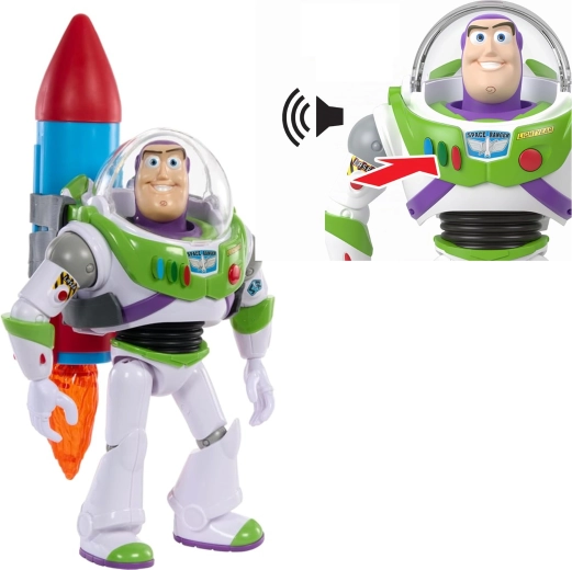 Mattel Disney Toy Story action figure interattiva Buzz Lightyear con razzo 27 cm (versione inglese) - 1 pezzo