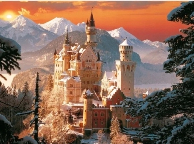 Pittura con i numeri Castello sulle Alpi in inverno 40 × 50 cm