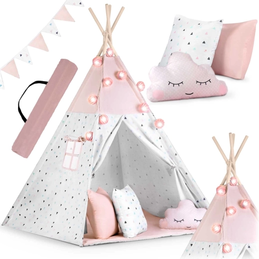 Teepee per bambini con ghirlanda e lucine NUKIDO – rosa