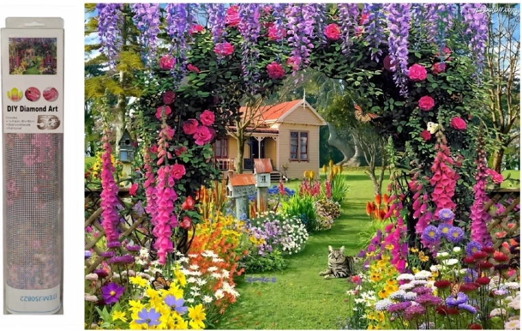 Mosaico diamantato casa con giardino - 1 pezzo