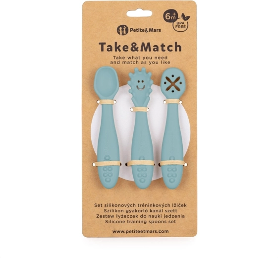 Petite&Mars cucchiaini da allenamento in silicone Take&Match frosted sky (3 pz) 6m+