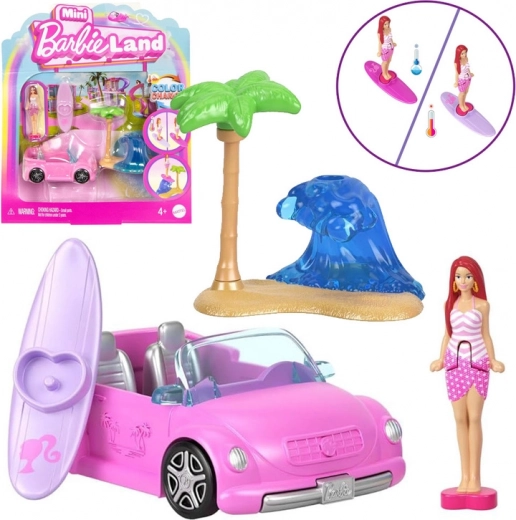 Mattel Mini Barbie Land cabriolet con mini bambola Barbie e cambio di colore