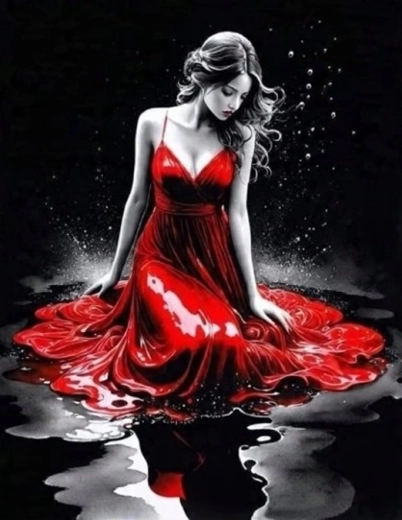 Norimpex pittura con diamanti donna in abito rosso 30 × 40 cm