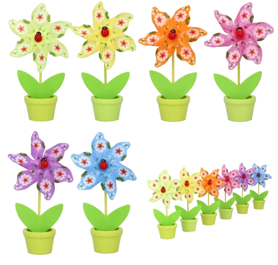 Girandola con coccinella in vasetto 9 × 15 cm – mix di 6 colori