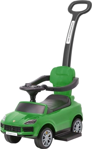 Milly Mally Porsche Cayenne cavalcabile per bambini con maniglione di spinta verde