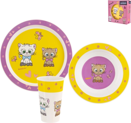 Set pappa per bambini in plastica UH con gattini rotondo 3 pz