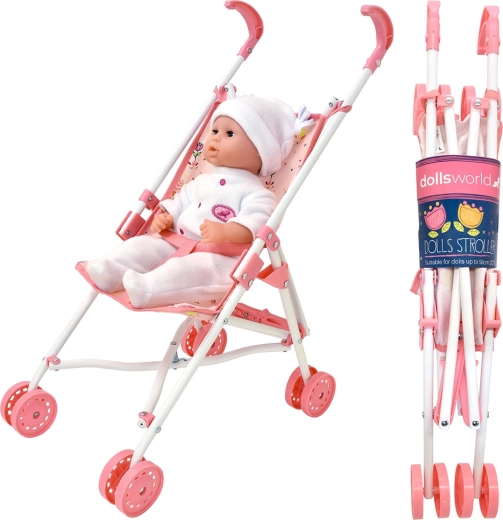 Passeggino pieghevole di lusso a quattro ruote per bambole Dolls World, 56 cm