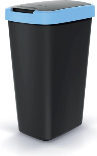 Pattumiera Compacta Q Flap 45 l nera con coperchio azzurro chiaro