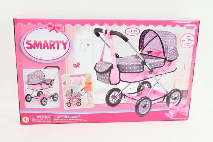 Carrozzina per bambole Bayer Smarty grigio-rosa con pois