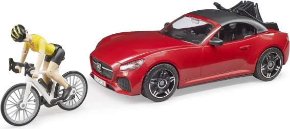 Auto sportiva Bruder Dodge con statuina di ciclista e bicicletta