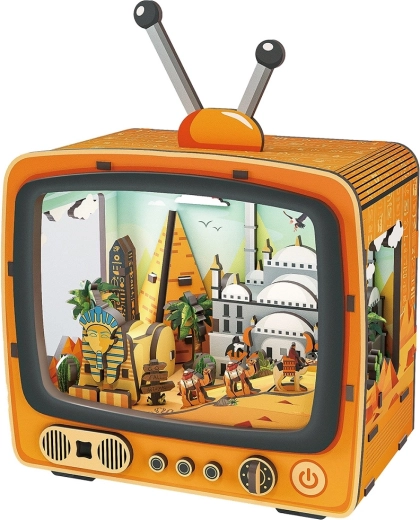 2Kids Toys puzzle 3D in legno retro TV con scena egizia