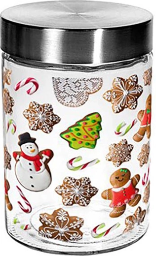 Barattolo in vetro per dolci TORO 1100 ml con motivo di omini di pan di zenzero