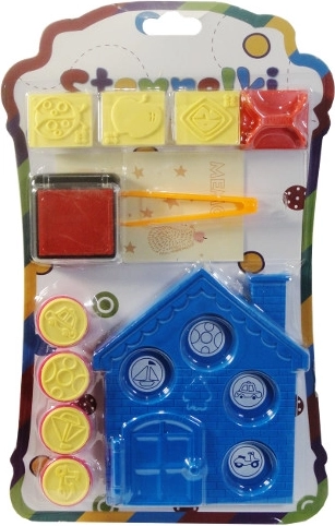 Set di timbri colorati con casetta e accessori
