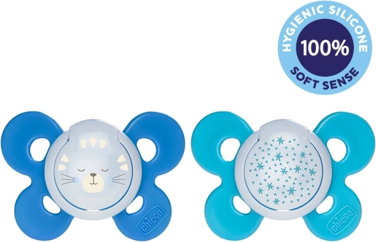 Chicco Physio Comfort succhietto notturno in silicone per maschietti 16–36 mesi gatto e stelle 2 pz