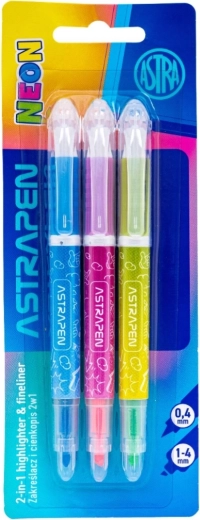 Evidenziatori Astra 2 in 1 neon, set da 3 pezzi
