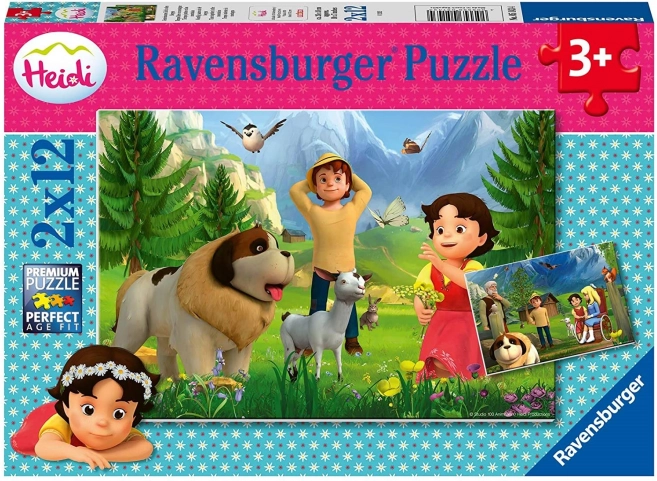 RAVENSBURGER Puzzle Heidi: Tempo insieme in montagna 2x12 pezzi