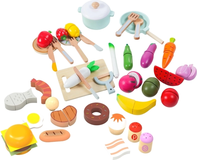 2Kids Toys set di alimenti in legno per cucina giocattolo (42 pezzi)