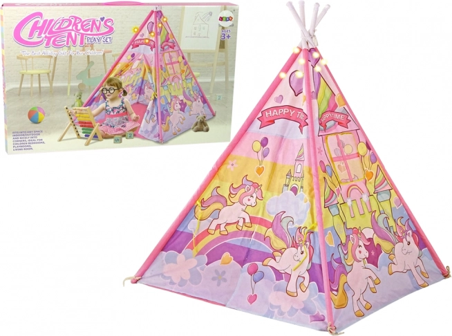 Tenda per bambini con unicorni ed effetti luminosi rosa