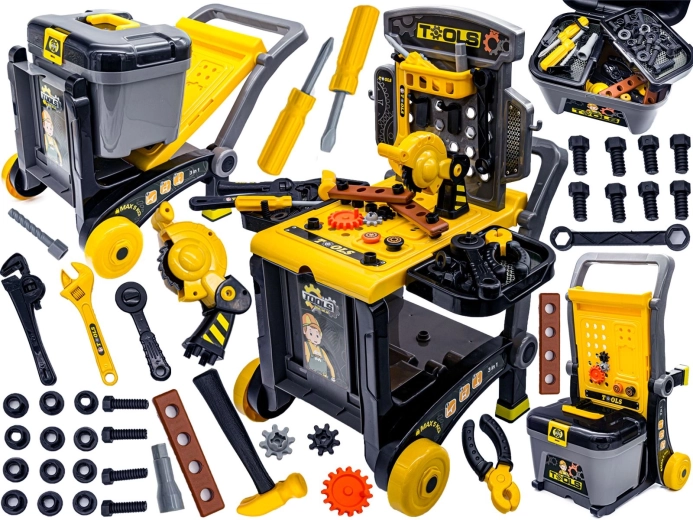 Officina per bambini 3 in 1 con attrezzi (tavolino, carrellino e valigetta) – scontata per imballo danneggiato