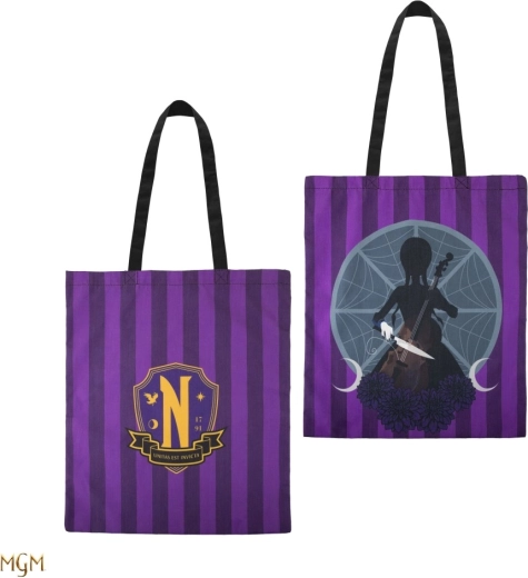 Borsa shopper in cotone Wednesday a tracolla con motivo fronte