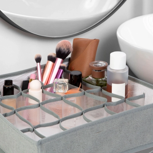 Organizer tessile grigio con 24 scomparti