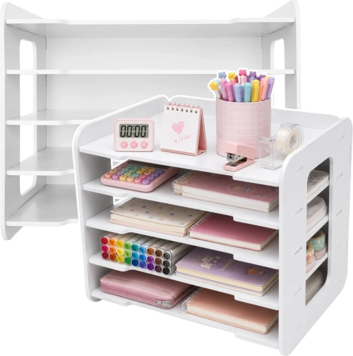Organizzatore da scrivania in legno bianco per documenti A4 in MDF
