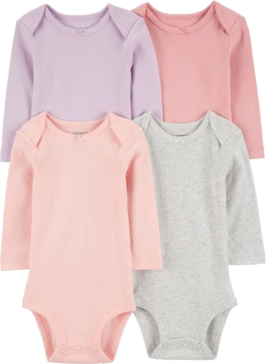 Body da bambina Carter's a maniche lunghe, viola/grigio/rosa, 4 pezzi, tg. 56
