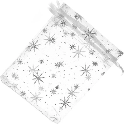 Sacchetto in organza con stella bianco e argento 9 × 12 cm
