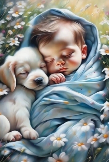 Mosaico di diamanti - Bambino e cucciolo