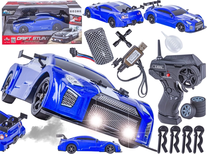 Auto RC da drift 1:16 Nissan GTR 4WD 2,4 GHz con effetto fumo e luci LED
