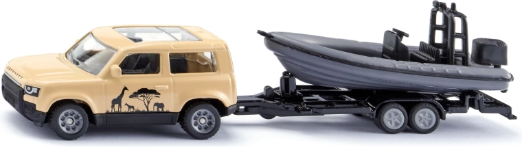 Siku Land Rover Defender safari con gommone nel rimorchio - 1 pezzo