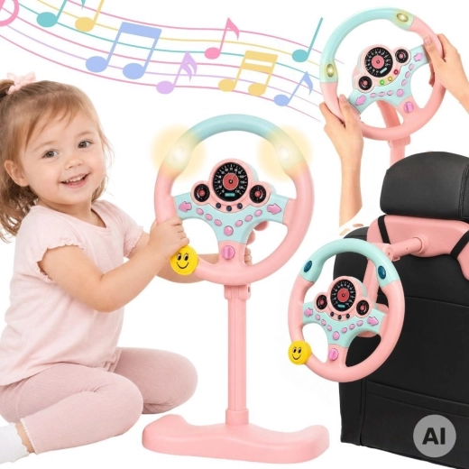 Volante interattivo per bambini con luci rosa Woopie