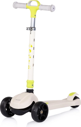 Monopattino triciclo per bambini con ruote LED e chiusura pieghevole Chipolino Moxie – bianco/lime
